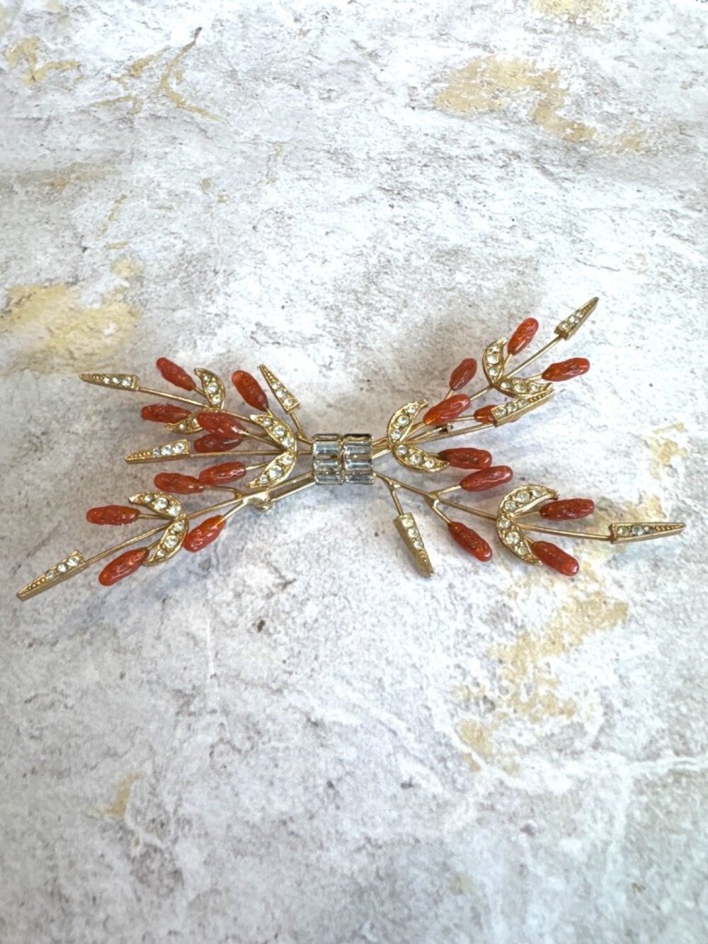 Sputnik Brooch Pin MCM Abstract Intricate Artistic Gold Red Orange